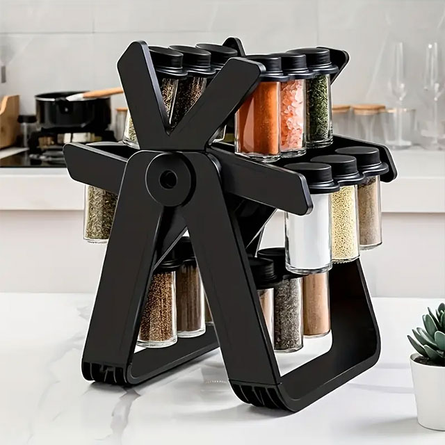 Rotating Ferris Wheel Spice Rack Set – 18 Glass Seasoning Jars & Bottles, Stylish Kitchen Organizer for Spices & Herbs