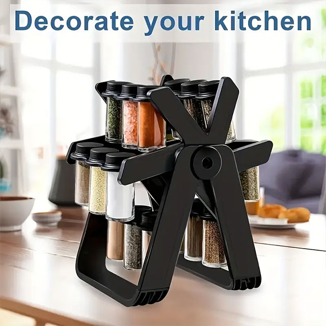 Rotating Ferris Wheel Spice Rack Set – 18 Glass Seasoning Jars & Bottles, Stylish Kitchen Organizer for Spices & Herbs