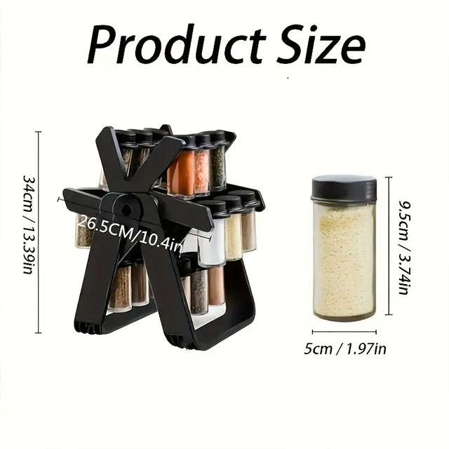 Rotating Ferris Wheel Spice Rack Set – 18 Glass Seasoning Jars & Bottles, Stylish Kitchen Organizer for Spices & Herbs