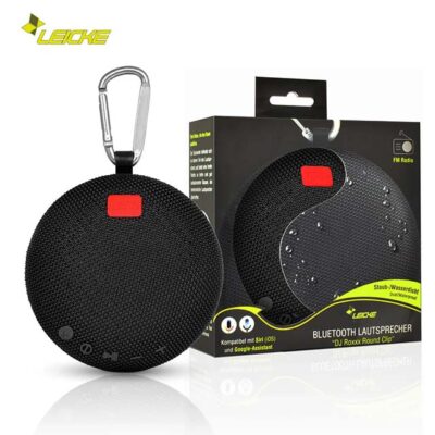 SPEAKER ROUND BLUETOOTH PORTABLE WITH CLIP - LEICKE - BLACK