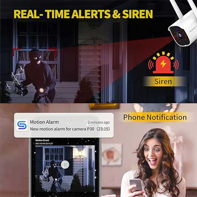 Septekon Outdoor Security Camera – 2K Wireless CCTV with Dual Antenna | IP66 Waterproof, Night Vision, AI Motion Detection & 2-Way Audio (P30i, White) - Image 2