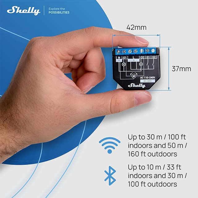 Shelly Plus 2PM | WiFi & Bluetooth 2 Channels Smart Relay Switch with Power Metering for Home Automation, Roller Shutters & Remote Control Compatible with Alexa & Google Home | iOS Android App