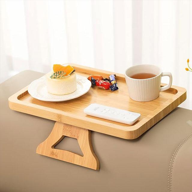 Solid Wood Rotating Sofa Armrest Tray – Double-Layer Multi-Purpose Sofa Table Tray for Drinks & Snacks
