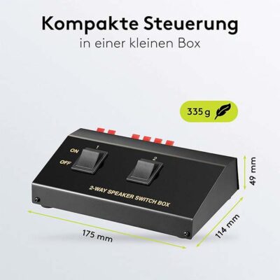 A/B A+B Switch 1-In - 2-Out 2-Way Stereo Receiver Speaker Set Selector, Black