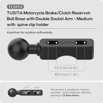 TUSITA Motorcycle GPS Mount for Brake Clutch Reservoir, Compatible with Garmin Handheld, eTrex, GPSMAP, Rino Series - Double Socket Arm, Medium