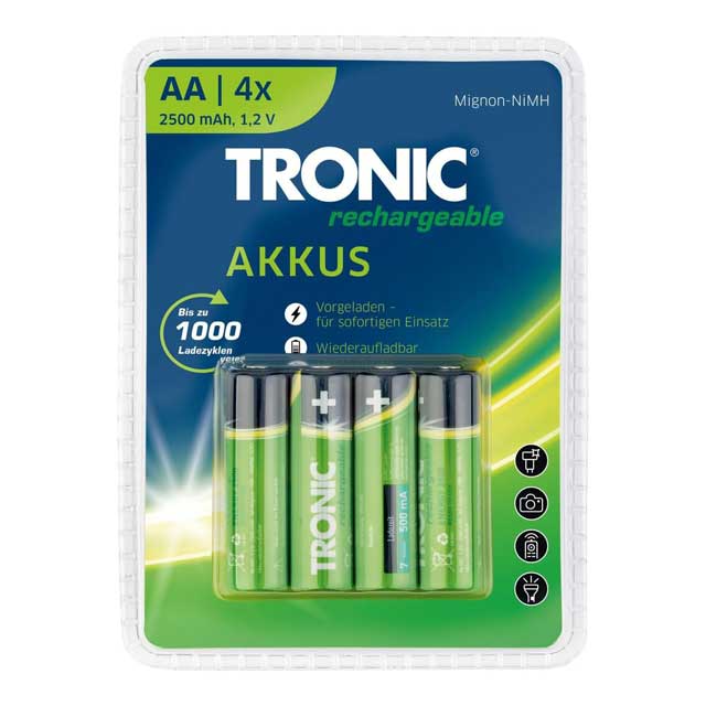Tronic AA NiMH 4-Pack – Fast Charging Rechargeable Battery Pack Up to 1000 Cycles