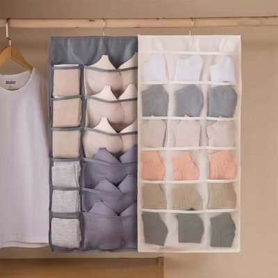 Foldable Hanging Underwear Organizer with Mesh Pockets – Non-Woven Fabric Closet Storage for Bras, Socks & More