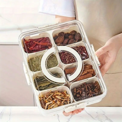 Versatile Spice Organizer with 4/8 Compartments – Moisture-Proof, Reusable Seasoning Box for Salt, Pepper & Condiments – Transparent Flip-Top Kitchen Storage Container