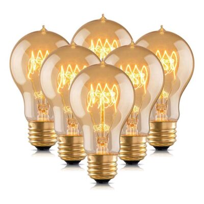 60W A60 Vintage Edison Light Bulb – E26 Soft Yellow Amber Retro Dimmable Squirrel Cage Halogen Bulb