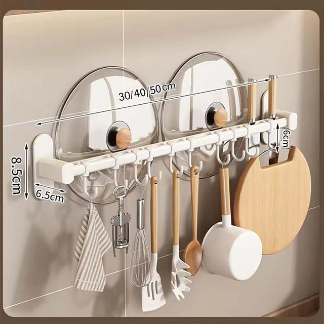 Wall-Mounted Kitchen Hook Rack – No-Punching Utensil & Chopping Board Storage Rail