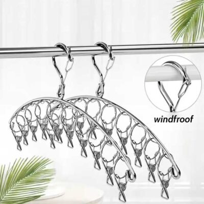 6-10 Clips Stainless Steel Clothes Drying Hanger - Windproof Laundry Rack for Socks, Underwear & Clothing