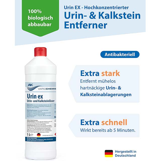 AK VARIOCHEMIE Urine EX 1000ml – Extra Strong Urine Stone & Limestone Remover | Professional Biodegradable Toilet Cleaner with Antibacterial & Odour Control