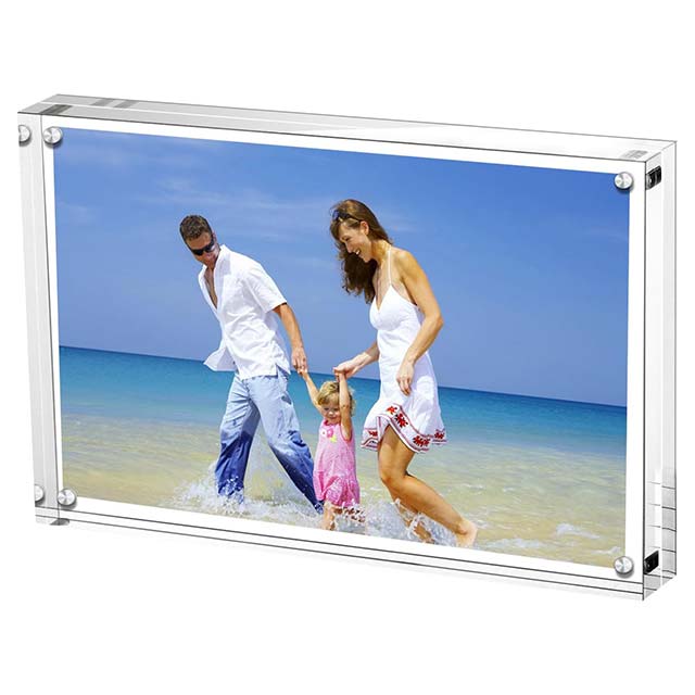 AMEITECH Clear Acrylic Picture Frames 10x15cm (4x6 Inch) – Double-Sided Frameless Magnetic Photo Block Set for Desktop Displays