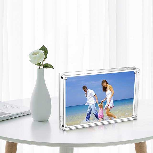 AMEITECH Clear Acrylic Picture Frames 10x15cm (4x6 Inch) – Double-Sided Frameless Magnetic Photo Block Set for Desktop Displays