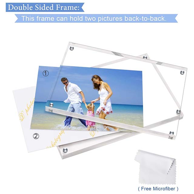 AMEITECH Clear Acrylic Picture Frames 10x15cm (4x6 Inch) – Double-Sided Frameless Magnetic Photo Block Set for Desktop Displays