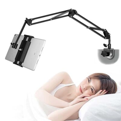 Adjustable 360° Rotating Tablet Stand for Bed – Carbon Steel iPad/iPhone/iPad Pro & Galaxy Tab Holder (4.5″–12.9″, Black)