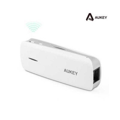 Aukey Wireless Travel Router & Portable Power Bank – 1,800mAh On-The-Go Wi‑Fi Router & Charger, White