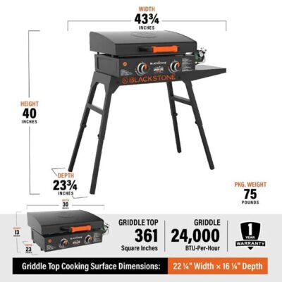 Blackstone 22-inch Adventure Ready Portable Camping Grill with Hose Adapter – Outdoor Cooking Equipment