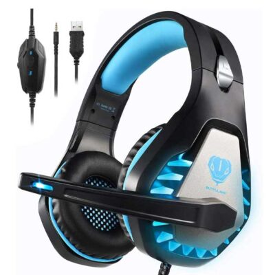 Blue Gaming Headset for PS4, PS5, Xbox One, PC, Mac, Nintendo Switch & Laptop – 3.5mm Noise Cancelling Over-Ear Headphones with Mic, Bass Surround & Soft Memory Foam Cushions