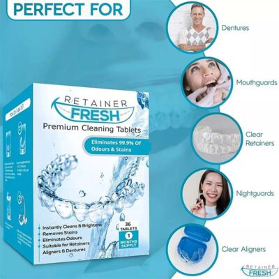 Denture Cleaning Tablets – 4 Month Supply (120 Tablets) by Retainer Fresh Cleanser | Ultimate Denture & Retainer Care