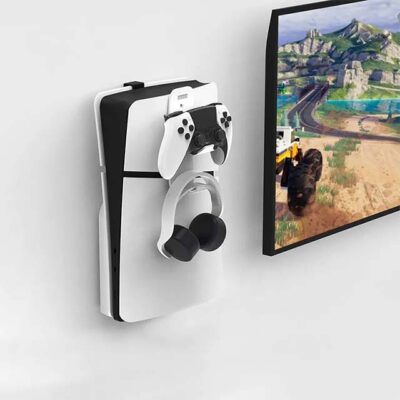 Eatop PS5 Slim Wall Mount Holder – DualSense Controller, Headset & Disc/Digital Display Bracket