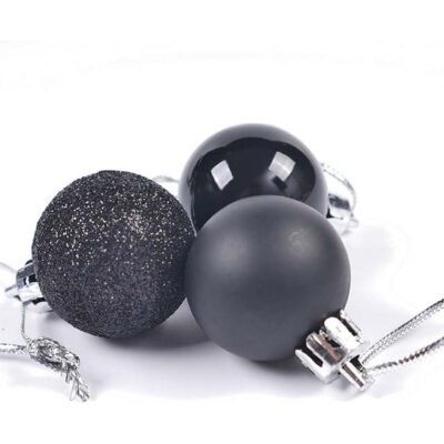 Festive Black Glitter Christmas Tree Balls – Shatterproof Hanging Ornaments for Xmas Holiday Decor (Shiny, Matte & Frosted Finishes)