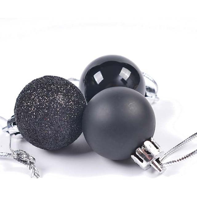 Festive Black Glitter Christmas Tree Balls – Shatterproof Hanging Ornaments for Xmas Holiday Decor (Shiny, Matte & Frosted Finishes)