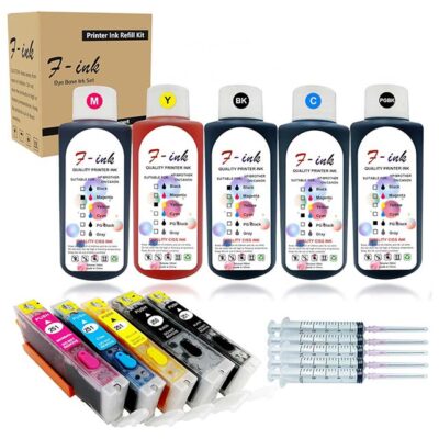 Fink Refillable Ink Cartridges & 5-Bottle Dye Ink Replacement for Canon PGI-250XL/CLI-251XL – Compatible with PIXMA MX922, MG7520, MG5520, MG5420, MG6620, MG5620, IP7220, IX6820, MG6420, MX722, MG5422, & MG5522