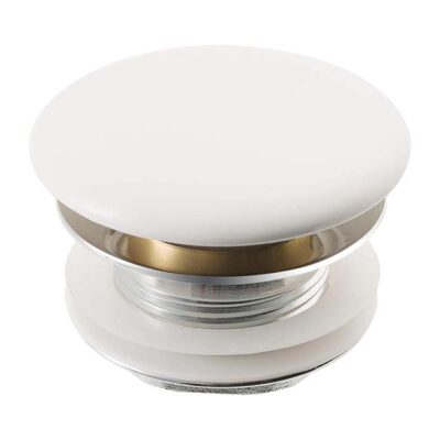 PU-20GWH Gloss White Bathroom Sink Pop-Up Drain with Porcelain Ceramic Top – Overflow-Free Design