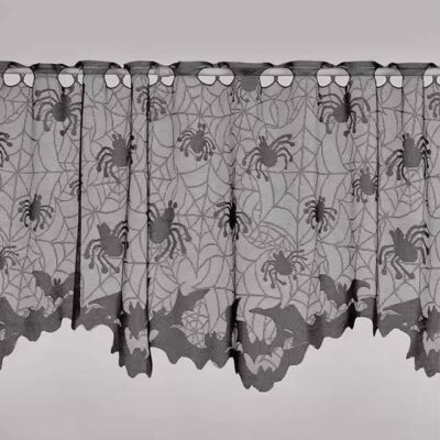 Halloween Short Curtain with Bat & Spider Design – Spooky Window, Living Room & Bedroom Holiday Décor