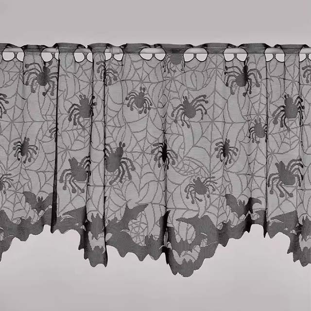 Halloween Short Curtain with Bat & Spider Design – Spooky Window, Living Room & Bedroom Holiday Décor
