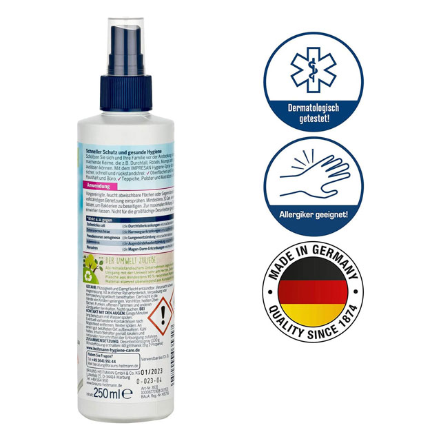 Impresan Hygiene Spray Disinfectant Pump Spray 3531 – 1-Pack 0.25L Surface Sanitizer & CleanerThis title includes key descriptors (hygiene spray, disinfectant, pump spray, 3531), package details, and usage benefits (surface sanitizer & cleaner) to enhance SEO visibility.