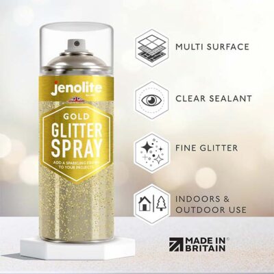 Jenolite Premium Gold Glitter Spray – Ideal for Frames, Ornaments, Sculptures, Christmas Decorations & Craft Projects