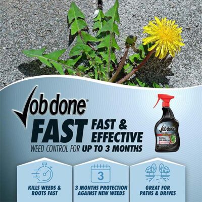 Job Done 86600009 Black 1L Ready-To-Use Weedkiller for Paths, Patios & Driveways – 3-Month Long-Lasting Weed Protection