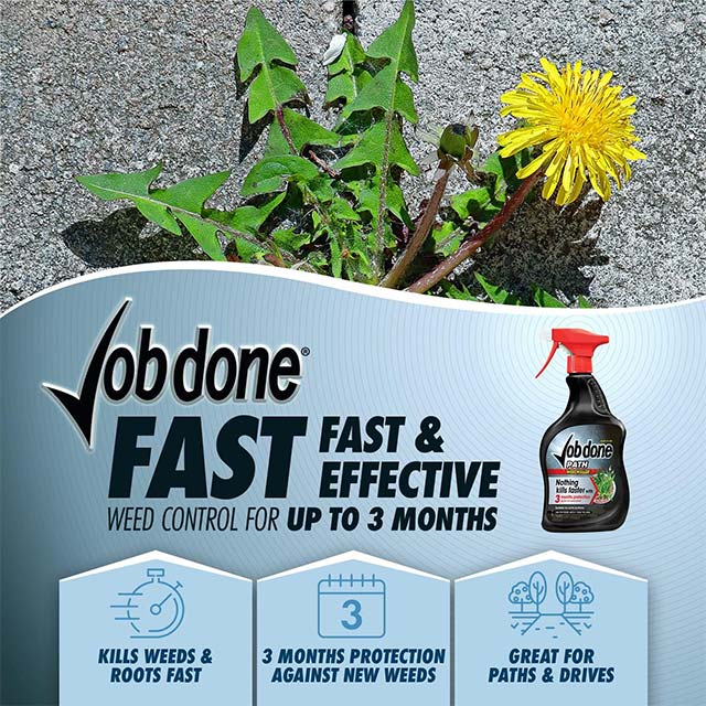 Job Done 86600009 Black 1L Ready-To-Use Weedkiller for Paths, Patios & Driveways – 3-Month Long-Lasting Weed Protection