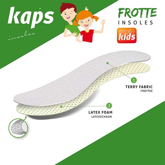 Kaps Frotte Kids European Extra Comfortable Shoe Insoles – Shock & Sweat Absorbing Terry Cloth, Custom Cut-to-Fit Replacement/Add-On Soles for Kids