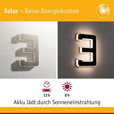 LED Solar House Number 3 – IP44 Waterproof Warm White Outdoor Solar Lamp (0.2W, Battery Changeable, 3000K, Black Plastic)