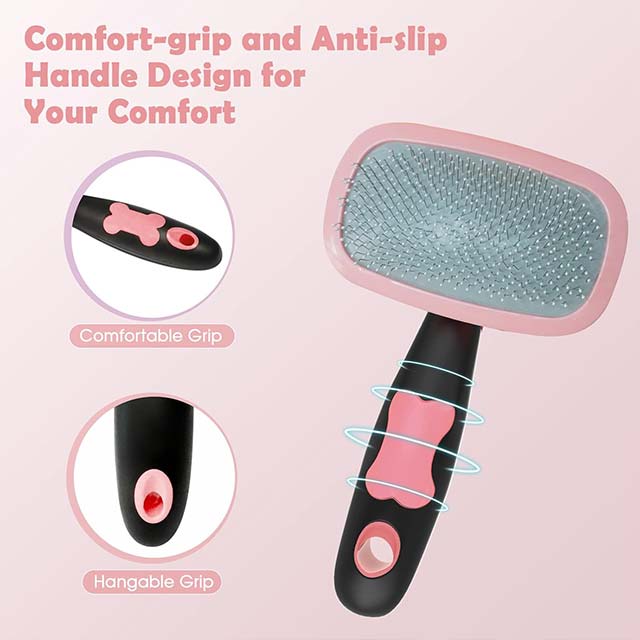 Large Pink Dog Brush – Gentle Cleaning Pin Brush for Shedding Hair, Ideal for Small Dogs, Puppies, Yorkies, Poodles, Rabbits & Cats