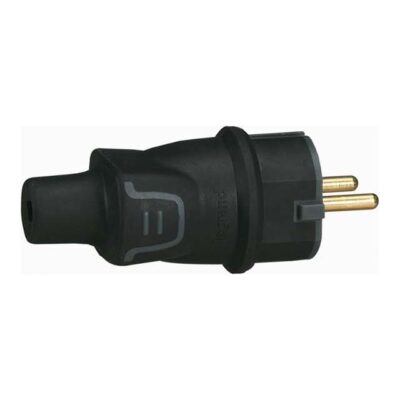 Legrand Black Rubberized 2P+T Plug – 16A, 250V, IP44 Weatherproof Socket