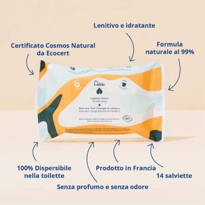 MY LUBIE Natural Intimate Wipes – 14-Pack Odour-Free, Soothing Toilet Wipes with Cranberry, Orange Blossom & Aloe Vera in a Compact, Disposable Package