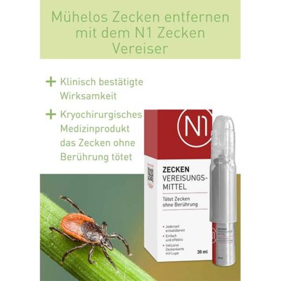 N1 Tick Icer 38ml Tick Remover – Safe & Painless Tick Extraction for Humans & Animals with Tick Card, Tweezers & Magnifying Glass