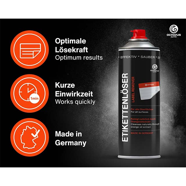 Octopus Label Remover – Powerful Adhesive, Glue & Sticker Remover Spray with Orange Oil for Effortless Label Removal