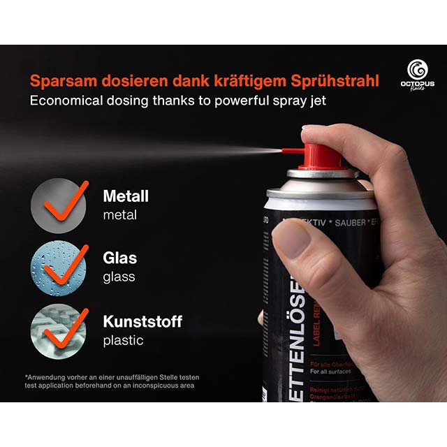 Octopus Label Remover – Powerful Adhesive, Glue & Sticker Remover Spray with Orange Oil for Effortless Label Removal