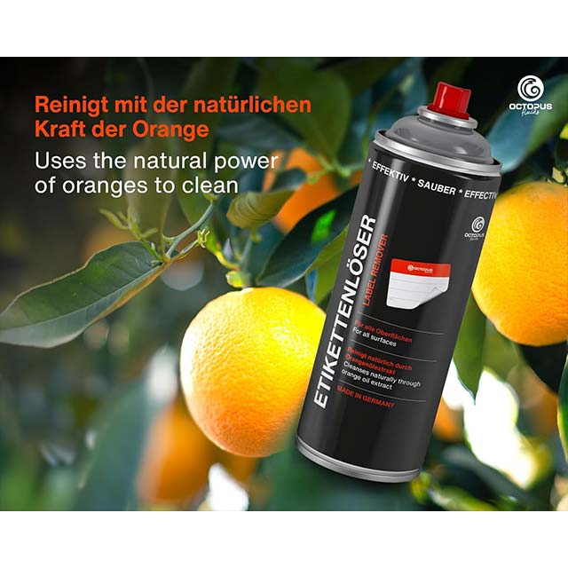Octopus Label Remover – Powerful Adhesive, Glue & Sticker Remover Spray with Orange Oil for Effortless Label Removal