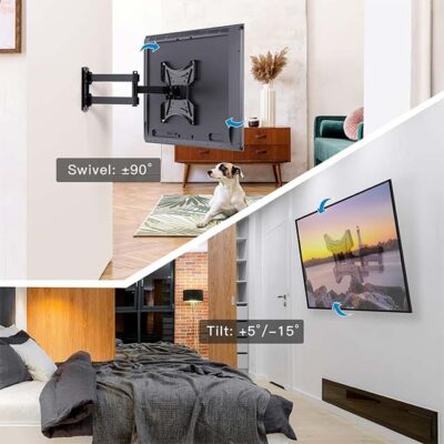 PERLESMITH Full Motion TV Wall Mount Bracket – 13-42 Inch Flat/Curved TVs, Articulating Swivel Tilt & Extend, Supports Up to 77lbs, Max VESA 200x200mm – Black (PSSFK1)