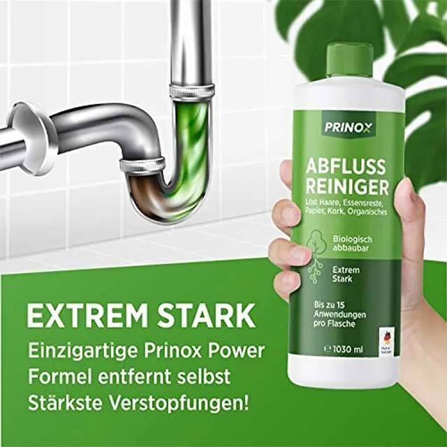 PRINOX® Drain Cleaner 1000ml Extra Strong – Professional & Biodegradable Pipe Cleaner for Hair, Food Residue & Stubborn Blockages, Eliminates Bad Odors