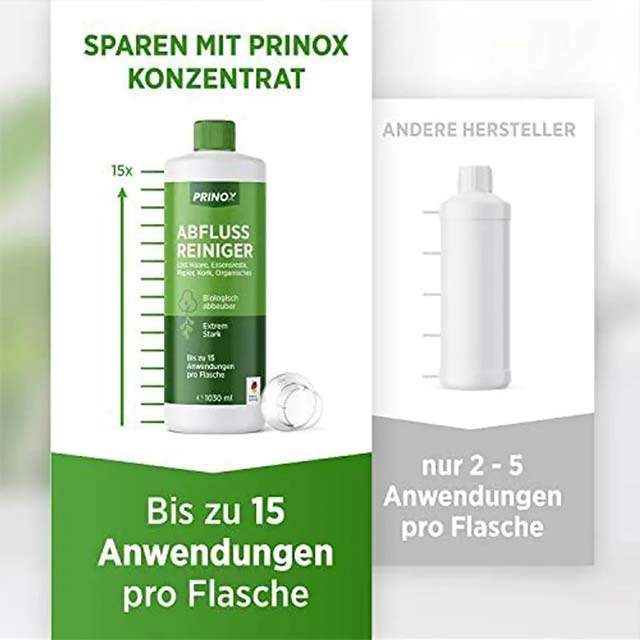 PRINOX® Drain Cleaner 1000ml Extra Strong – Professional & Biodegradable Pipe Cleaner for Hair, Food Residue & Stubborn Blockages, Eliminates Bad Odors