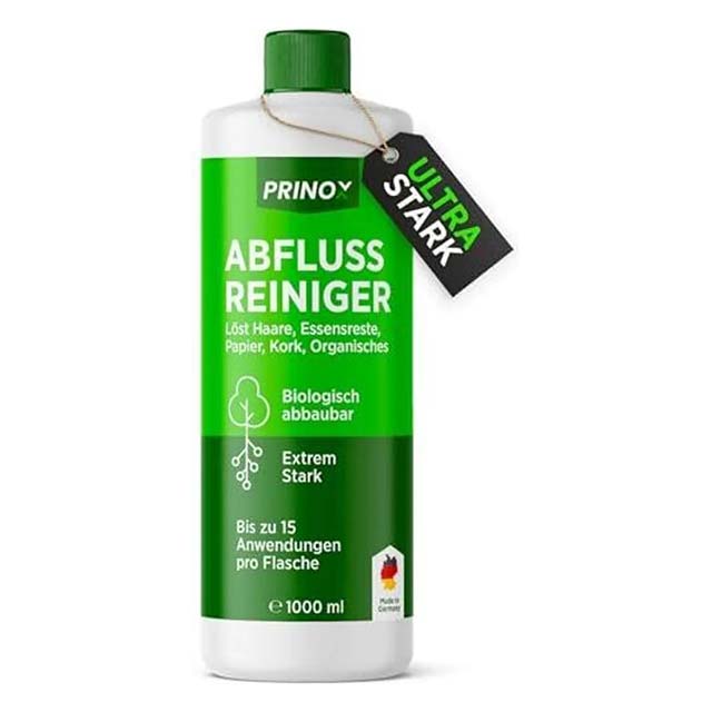 PRINOX® Drain Cleaner 1000ml Extra Strong – Professional & Biodegradable Pipe Cleaner for Hair, Food Residue & Stubborn Blockages, Eliminates Bad Odors