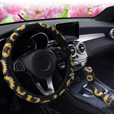 Premium Sunflower Print Car Steering Wheel