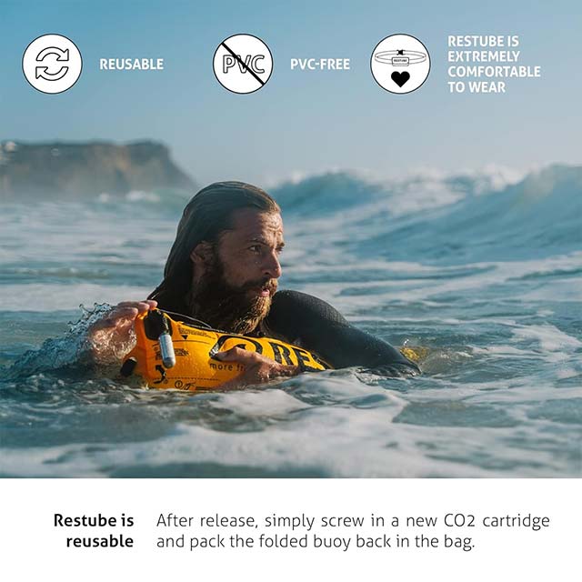 Restube Extreme Wild Swimming Safety Buoy – Open Water Buoyancy Aid for Swimmers, Surfers & Lifeguards with One-Pull Inflatable Mechanism & Whistle for Rough Conditions